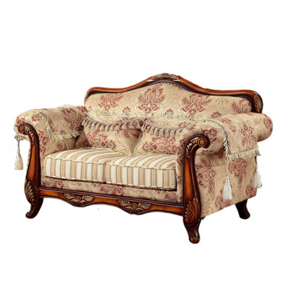 European Style Cloth Solid Wood Sofa 62.9'' Upholstered Loveseat
