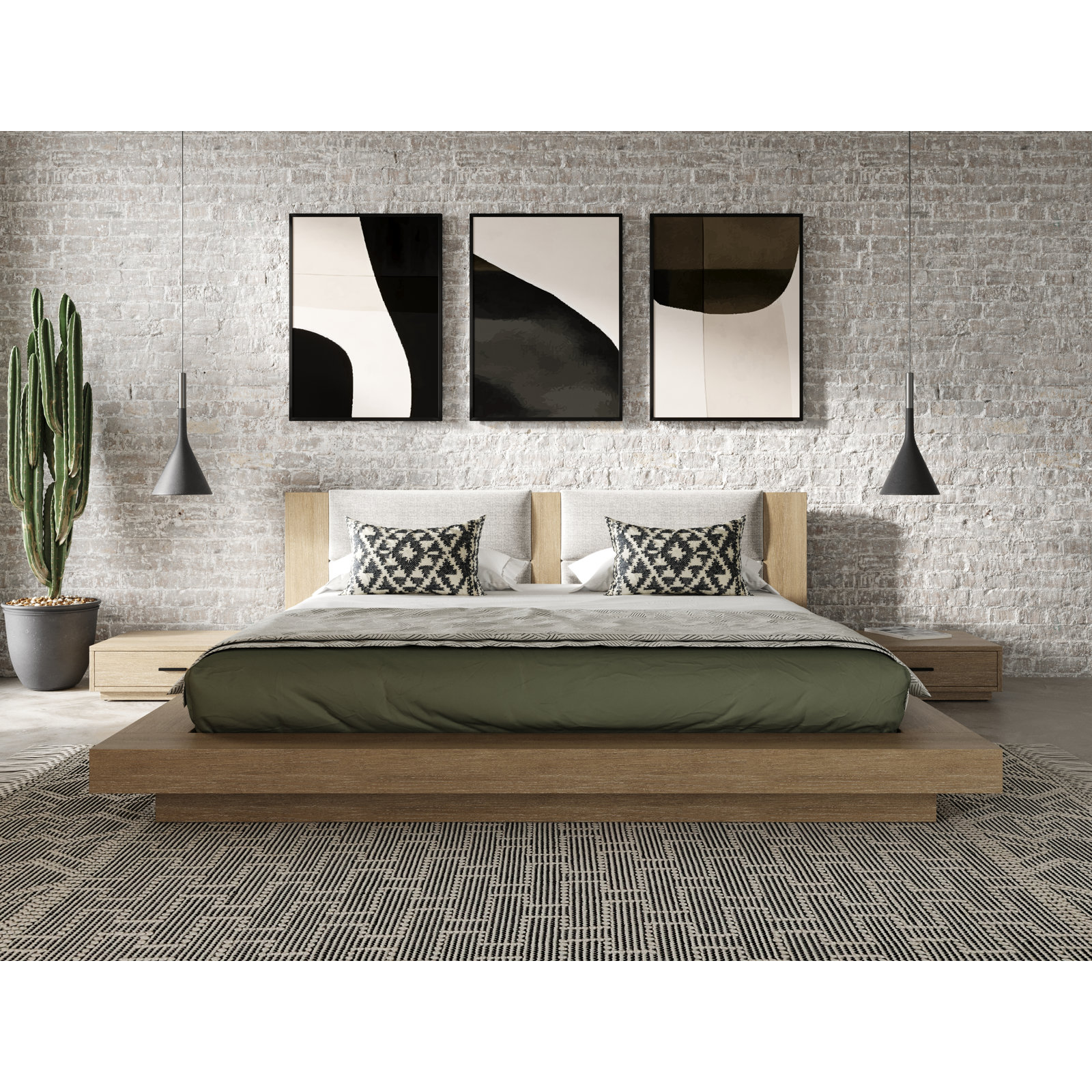 Boushra Bedroom Set, Queen, Light Walnut