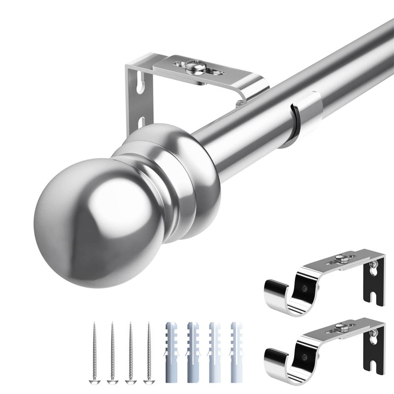Tod Silver Stainless Steel Adjustable Single Curtain Pole, 369cm W x 3cm D