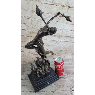 Milwaukee Fire Dancer Girl Dancing with Torches Bronze Metal Sculpture Statue Figure Marble Base