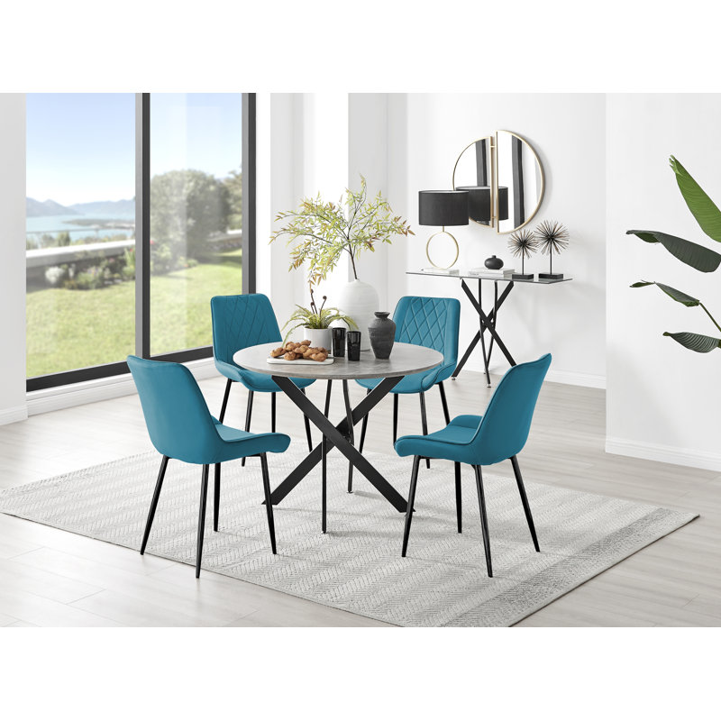 4 - Person Dining Set, Blue/Black, Black, 75 x 100 x 100cm