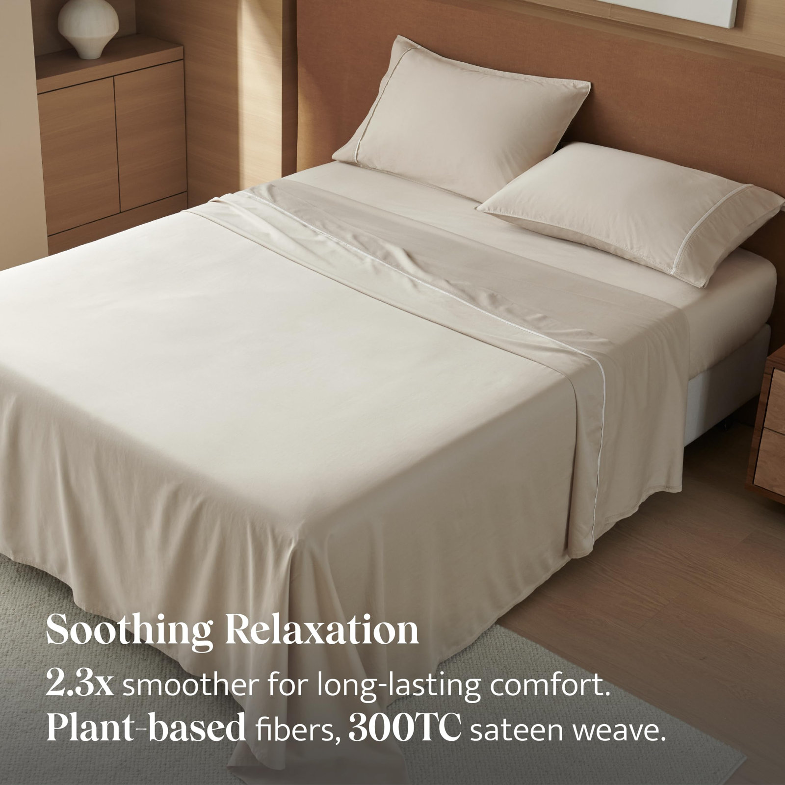 Double Stitch Sheet Set, Sandstone Contrast, California King Sheet Set