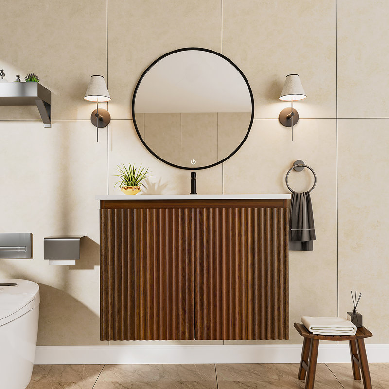 Armoire murale pliante avec évier crème, Noyer