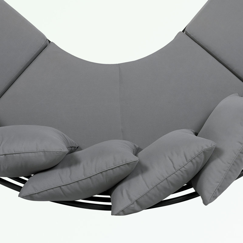 Half- Moon Curved Outdoor Sofa Set with Coffee Table and Backrest Cushions, Grey
