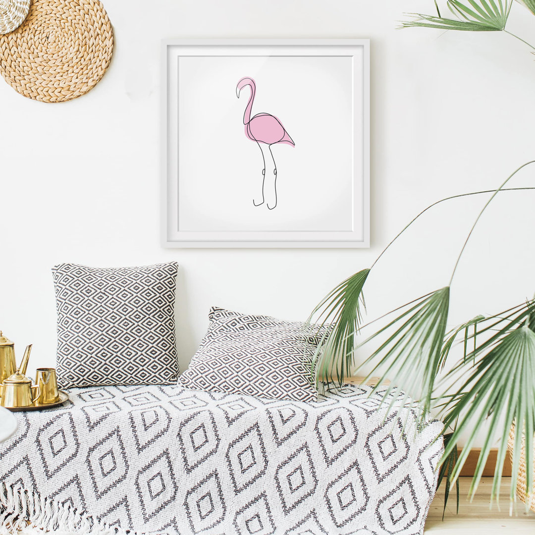 Gerahmtes Poster Flamingo Line Art