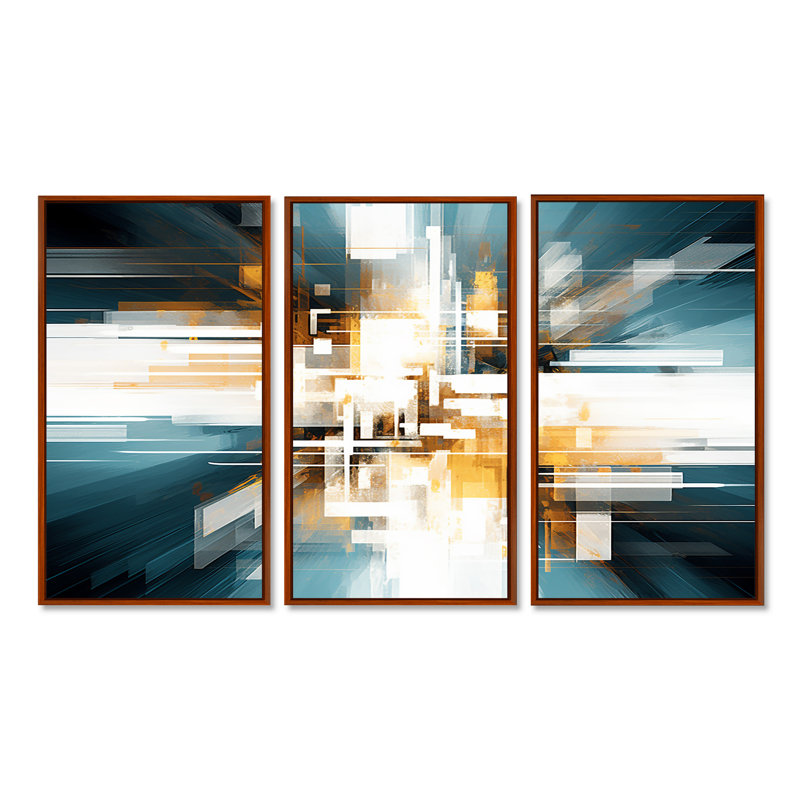 Ensemble de salon Portail futur Dimensions - Collages abstraits, H 40 po x l 60 po x P 1 po, Cadre flottant brun