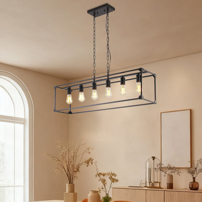 Lustre 6 lumières en acier noir mat pour îlot de cuisine sans ampoules incluses