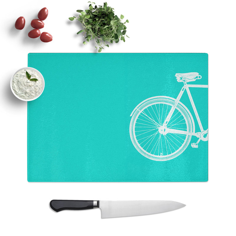 Bicycle Abstract No.1 Teal Chopping Board, 0.4cm H x 20cm W x 28.5cm L