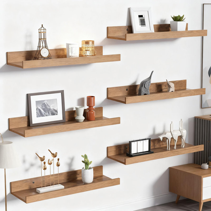 Floating Shelves Set Of 6, Wall Mounted Wood Shelves For Home Decor And Storage, Picture Ledge Shelf For Living Room, Bedroom, Bathroom, Kitchen