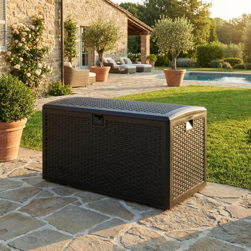 73 gal Resin Deck Box, Outdoor Storage Box with Lockable Lid & Weatherproof Design, Extra Large Patio Storage Container for Garden Tools, Pool Toys, Furniture Cushions