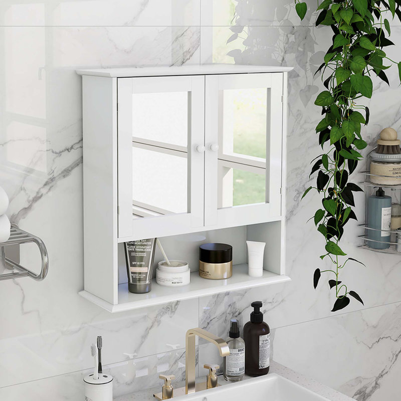 Armoire murale de salle de bain avec portes et tablettes à miroir Doule