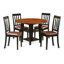 Ensemble de table de cuisine 5 pièces comprenant une table de salle à manger ronde avec abattant et étagères et 4 chaises rembourrées en similicuir, 107 x 107 cm, noir et cerisier-290899016-340301527-391400288