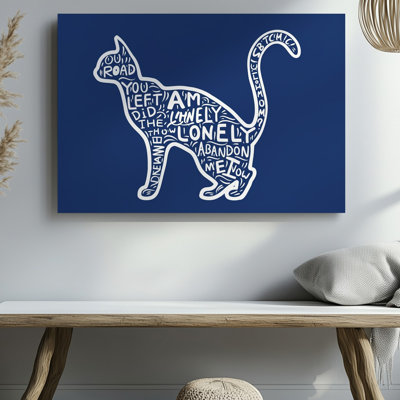 Toile Une grande silhouette stylisée d'un chat avec des lignes d'art lisses et courbes et une queue bien recourbée est remplie d'art sur toile