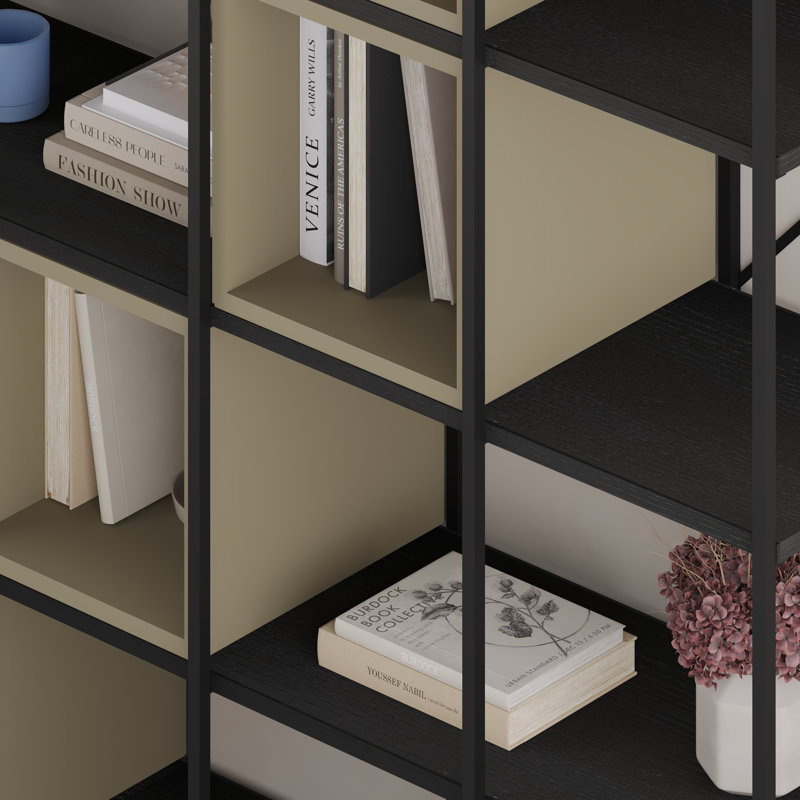 Vale Modern Metal Frame Multi-Purpose Bookshelf & Storage Unit, Black/Ash Green