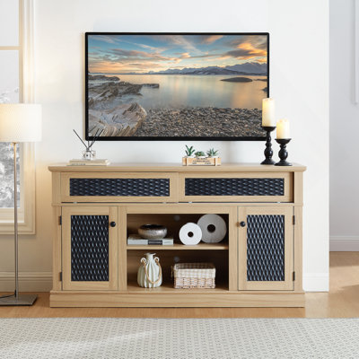 Meuble télé avec espace de rangement et porte coulissante pour le salon