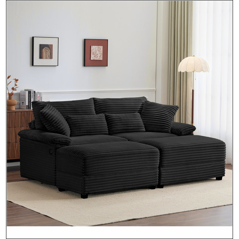 Ensemble de méridienne double avec repose-pieds réversible en velours côtelé doux, repose-pieds de rangement, port USB, siège / table multifonctionnel (coussin convertible à convertir), pour le salon