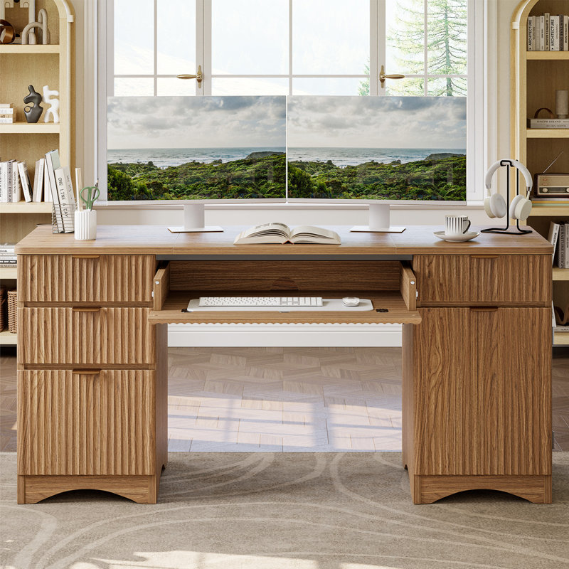 Computer Desk, Brown Oak