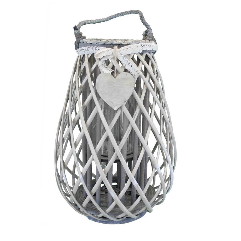 Glass Tabletop Lantern, Grey, 36cm H x 30cm W x 30cm D