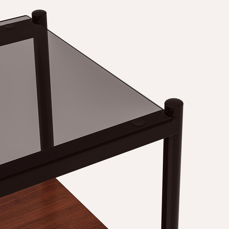 Ensemble de 2 tables de bout rectangulaires, plateau en verre trempé avec panneau de fibres à densité moyenne, table de salon moderne