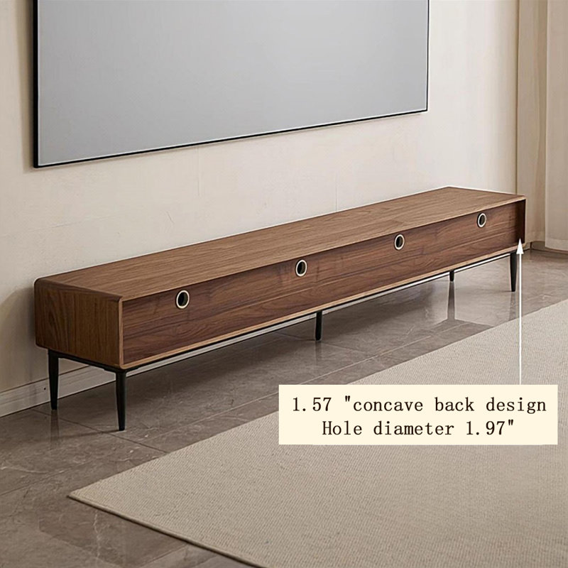 Meuble télé moderne en bois massif noir, H 16,93 po x L 86,61 po x l 15,75 po, Noir