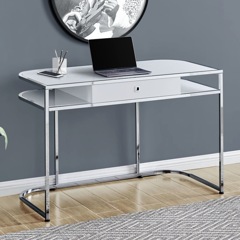 Bureau d'ordinateur, bureau personnel, ordinateur portable, tiroirs de rangement, L 48 po, travail, stratifié, métal chromé, contemporain, moderne
