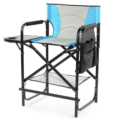 Chaise de réalisateur pliante en fer de 26 po avec porte-gobelet intégré, table d'appoint et pochette de rangement