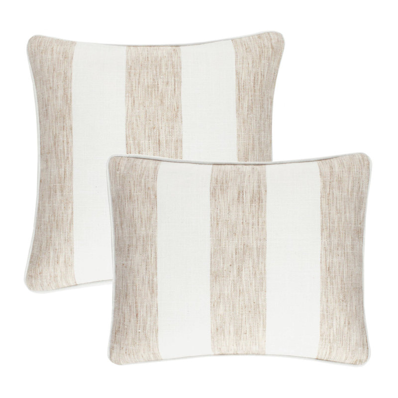 Awning Polyester Indoor/Outdoor Pillow Cover, White Striped, Rectangle 16"H x 20"W
