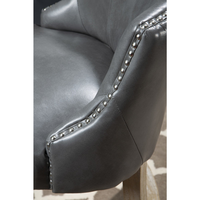 Brodeur Upholstered Bar Stool with Solid Wood Frame, Oak, Grey