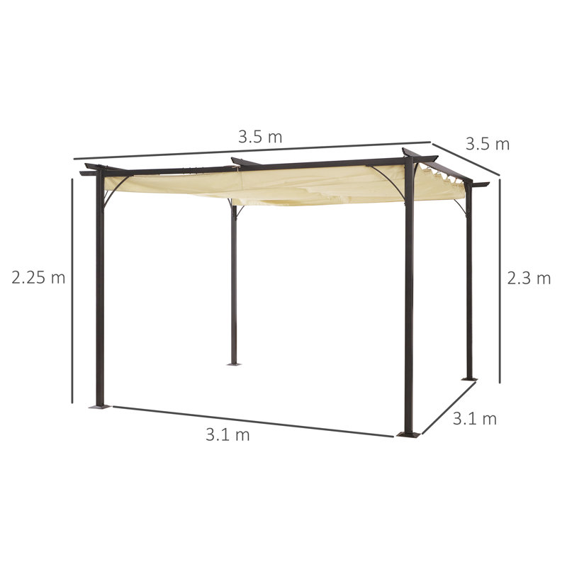 Padgett 3.5M X 3.5M Metal Pergola Gazebo Awning Retractable Canopy Beige