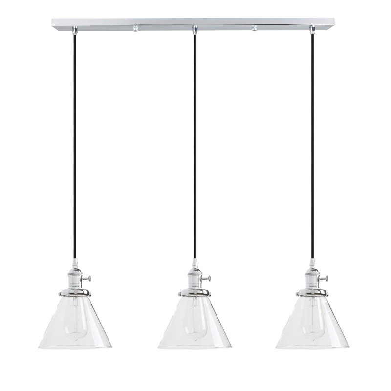 3 - Light Clear Kitchen Island Pendant, Chrome