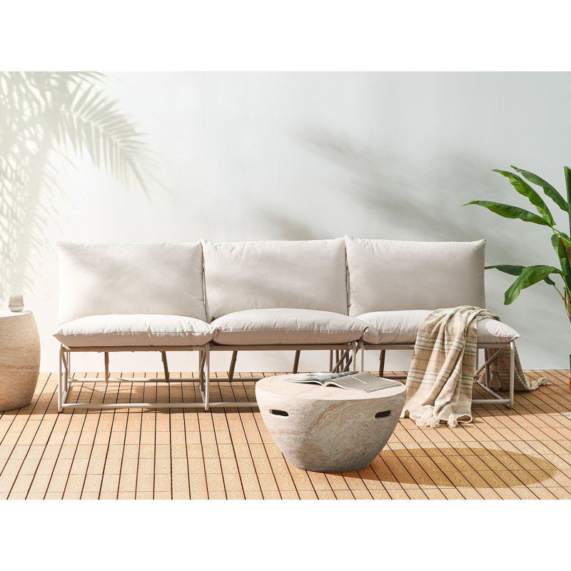 Garden Sofa Set 3 Seater Bessi Metal Green, Beige/Beige