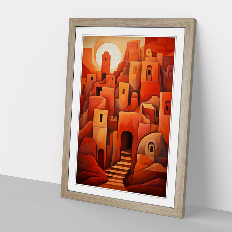 Desert Cubism No.2 - Single Picture Frame Print on Wood, 46" H x 34" W x 2" D, Oak