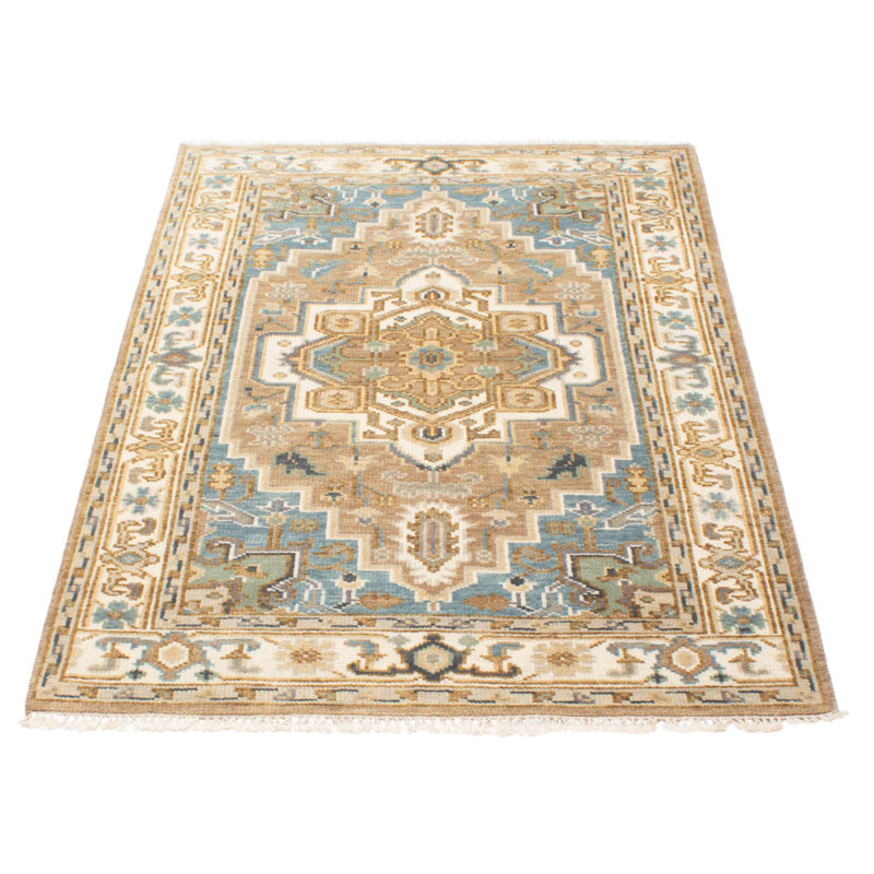 Tapis beige en laine noué à la main 5 pi 2 po x 7 pi 11 po Jules Serapi