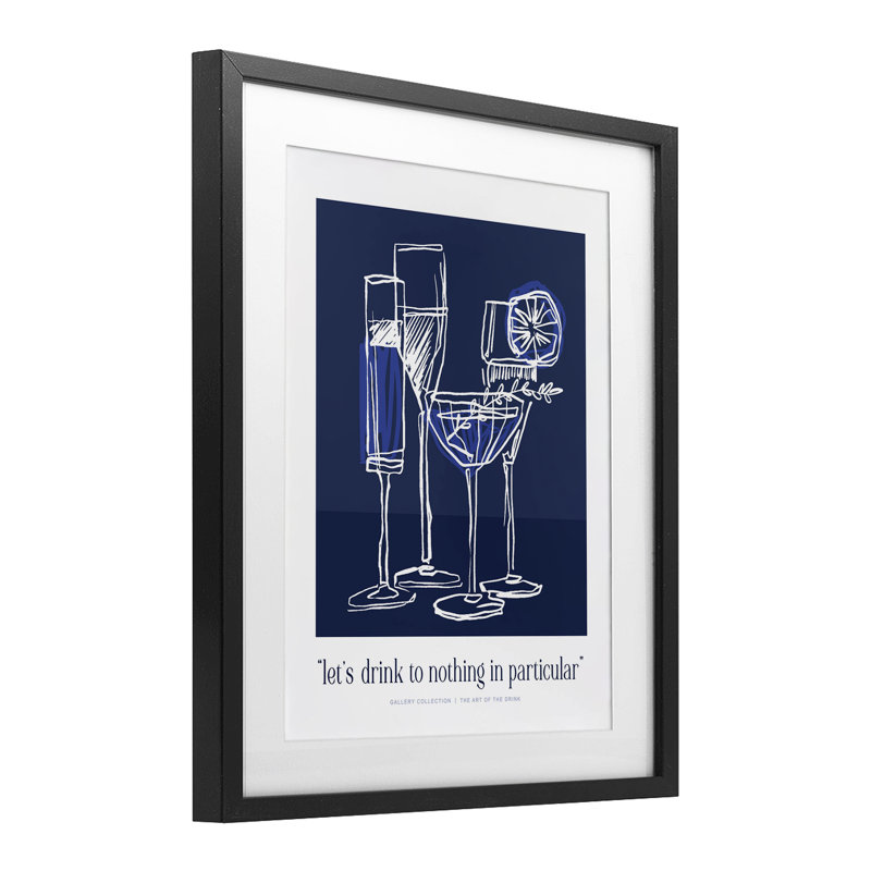 «Blue Drink Toast», impression encadrée sous verre, lettrée et doublée, Cadre noir minuit, H 16 po x l 13 po