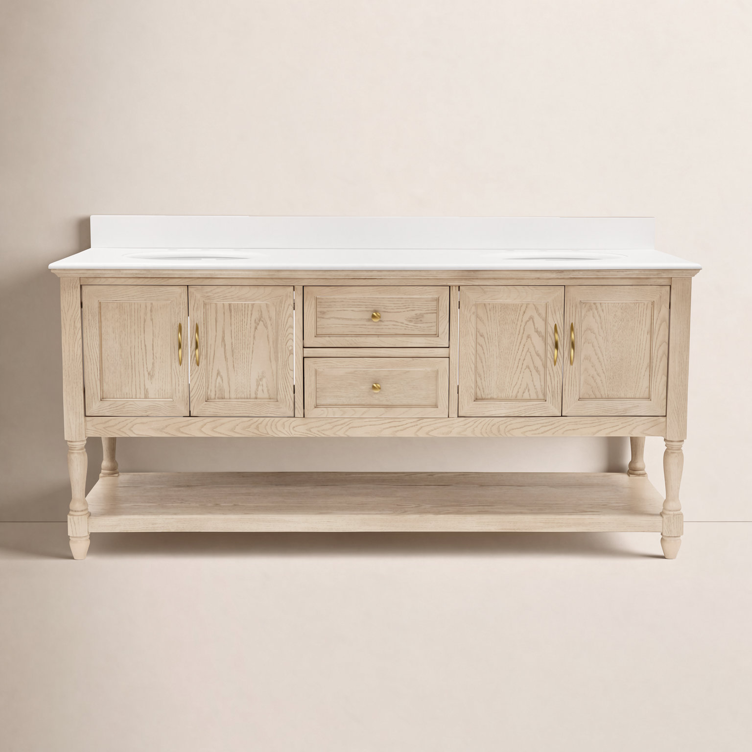Hampton 72'' Double Bathroom Vanity, Engineered White, Greige Oak