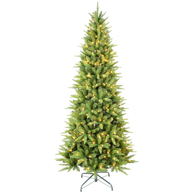 Arbre de Noël mince en forme de crayon de 7 pi avec 400 blancs chaleureux, 1180 pointes réalistes, lumières à DEL faciles à assembler, branches articulées pour espaces compacts, aspect complet