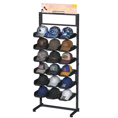 Hat Rack for 180 Baseball Caps, 6-Tier Adjustable Metal Cap Organizer with 18 Trays, Standing Coat Rack, Black, Multi-Functional, Home & Commercial