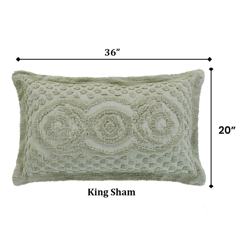 Heirloom 100% Cotton Sham Machine Washable Pillow Cover with Medallion Pattern, Sage, King Sham