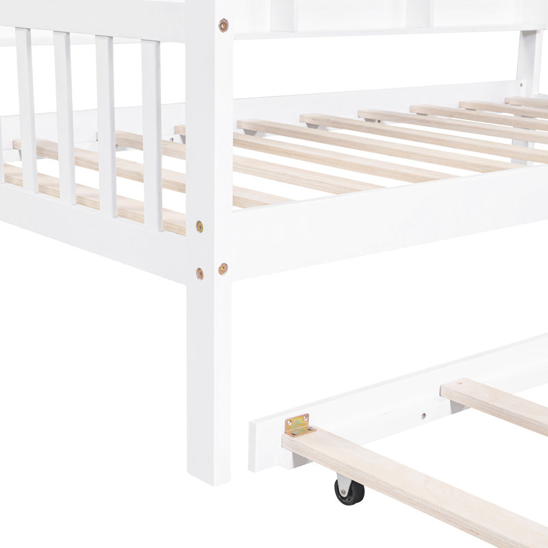 Lit simple en bois, blanc, avec lit gigogne et tablette, idéal pour les lits énergiques