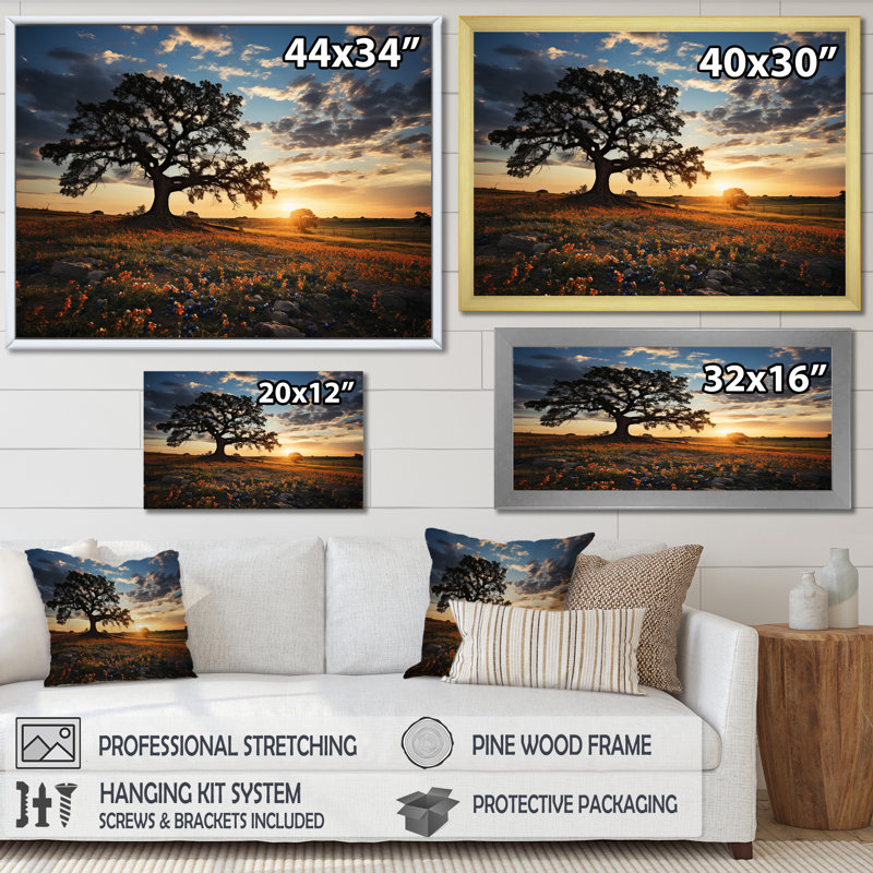 «Orange Bonnets Field With Sunset», reproduction sur toile, Blanc, H 24 po x l 32 po x P 1 po