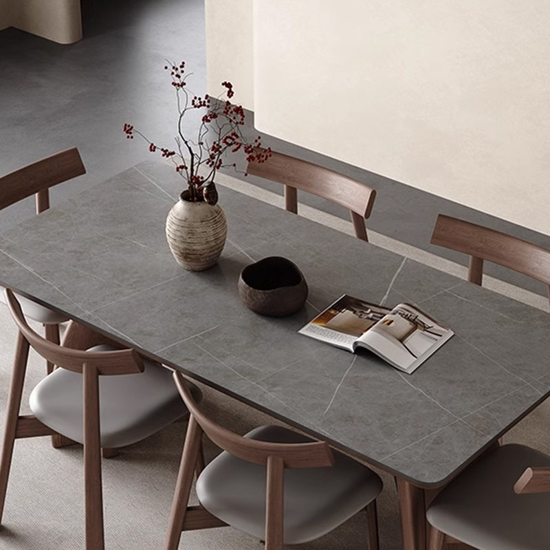 Italian solid wood sintered stone dining table 6 - Person Double Pedestal Base Dining Set, 29.53"H x 70.87"L x 35.43"W
