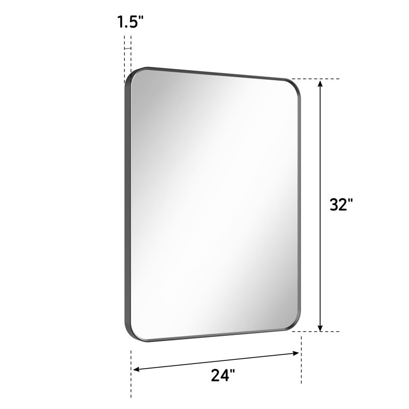 Miroir de salle de bain 24 po x 32 po avec cadre en métal, Noir mat
