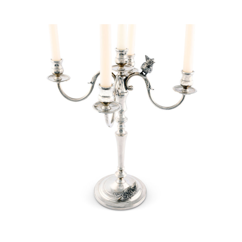 Elegant Pewter Song Bird Five-Taper Tabletop Candelabra