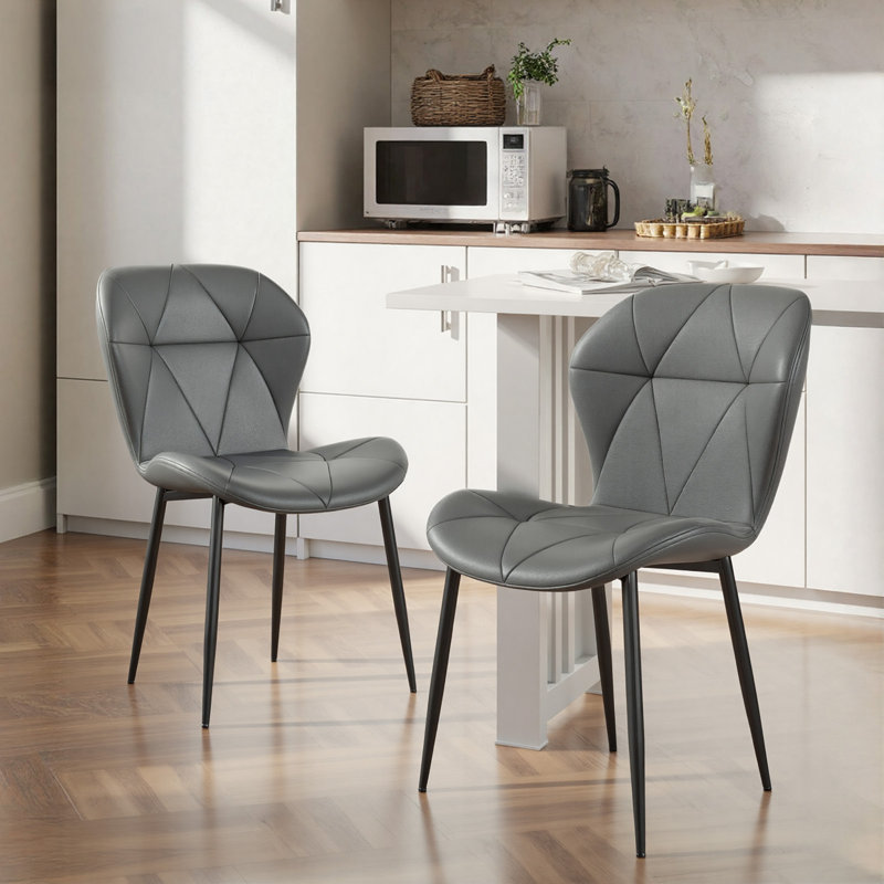 Chaise de salle à manger moderne en cuir avec cadre en bois et métal (ensemble de 2), 2, Gris