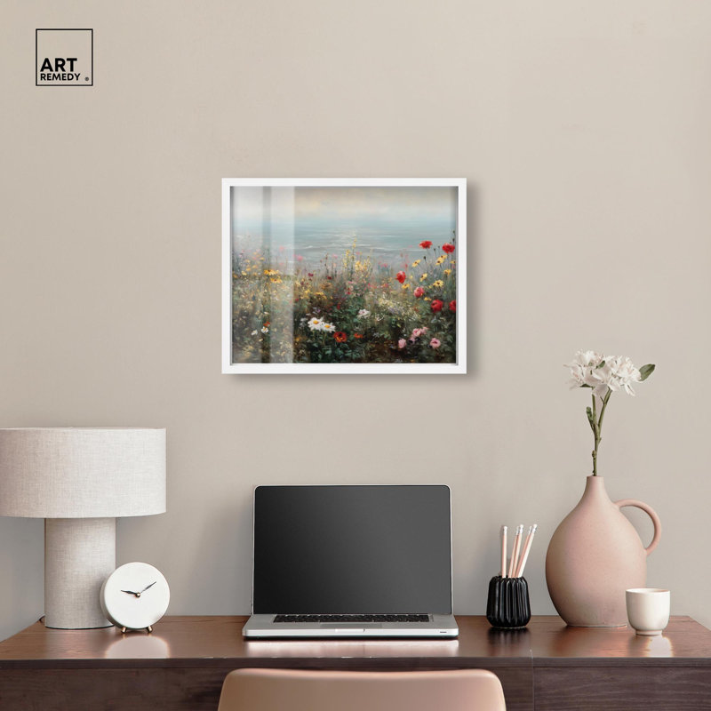 «Misty Ocean Field I Shadowbox Print» par Art Remedy, H 17 po x l 21 po, Blanc