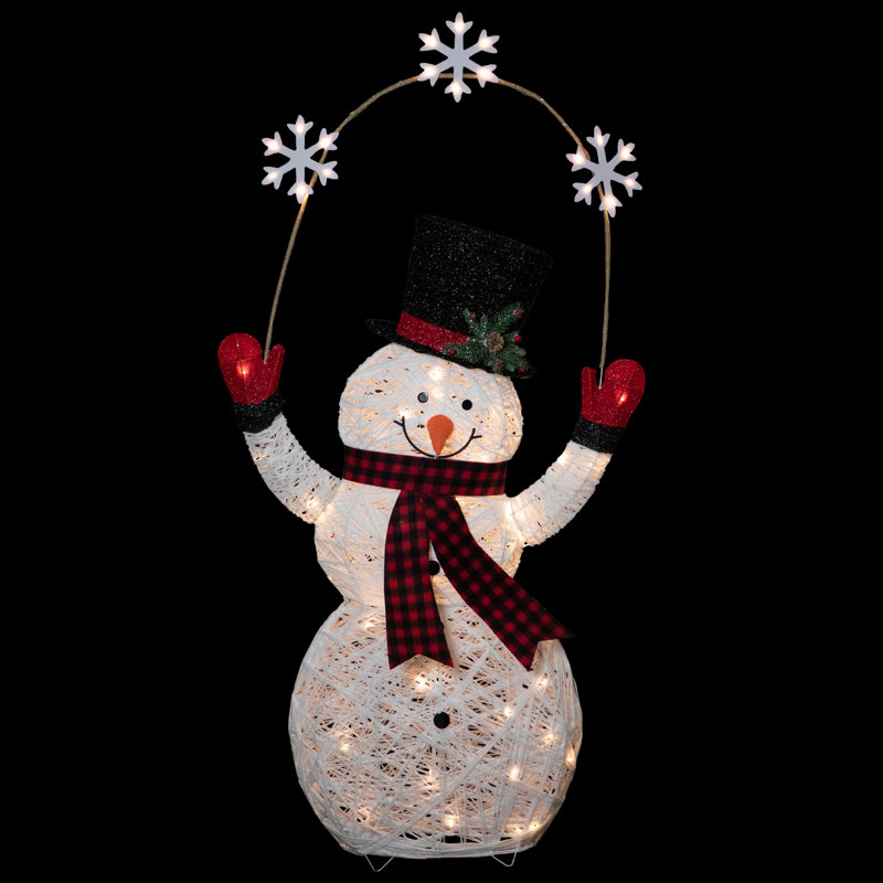 57" White LED Lighted Snowman with Snowflakes Outdoor Decoration