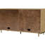 Buffet de salle à manger de 65 pouces avec fini sable, structure en bois d'hévéa massif, panneaux de porte en canne et pieds en laiton antique pour les portes avant, tiroirs doublés de feutre, fonction de fermeture en douceur