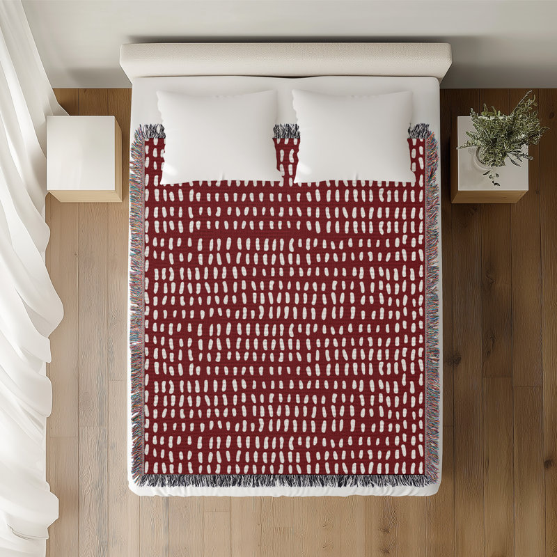 Jeté en coton à imprimé abstrait Kola, 50 x 70, Rouge