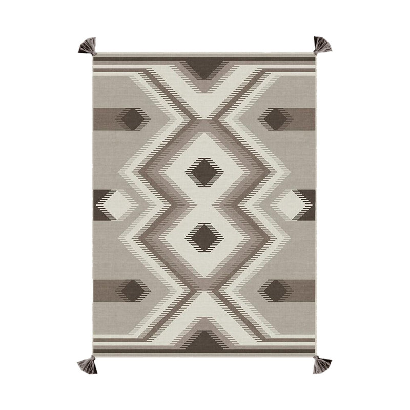 Tapis tissé à franges beige et brun, Rectangle 4 pi 11,06 po x 9 pi 10,11 po