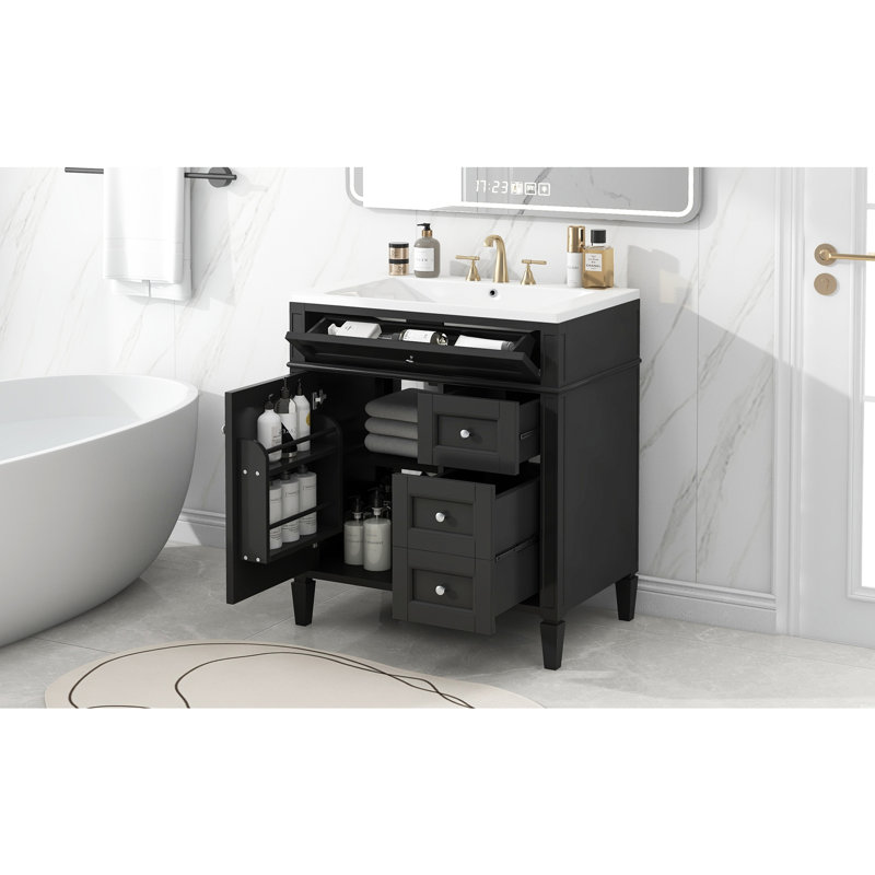 Meuble-lavabo de 30 po avec lavabo supérieur, Noir